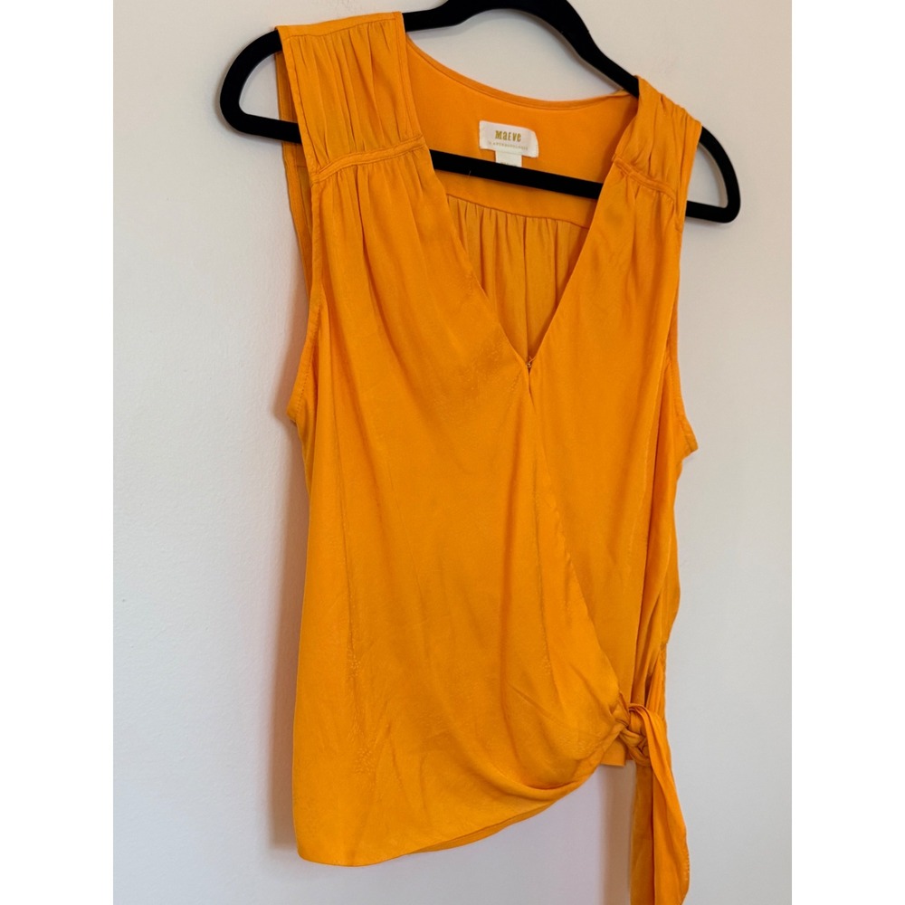 Maeve Anthropologie Orange Sleeveless Wrap Tie Side Blouse Smocked Back Medium - Picture 3 of 6